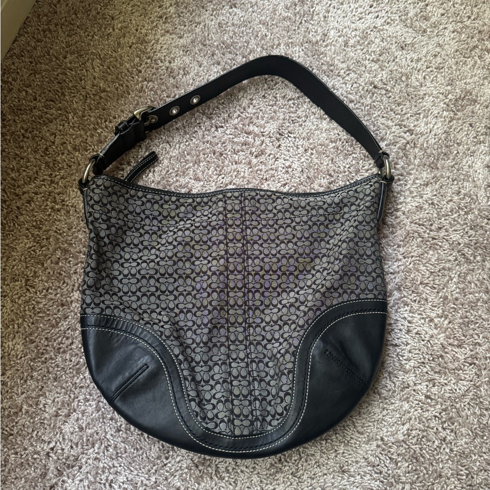 Vintage Coach Soho Hobo Shoulder Bag  Black Canvas Leather Signature Y2K